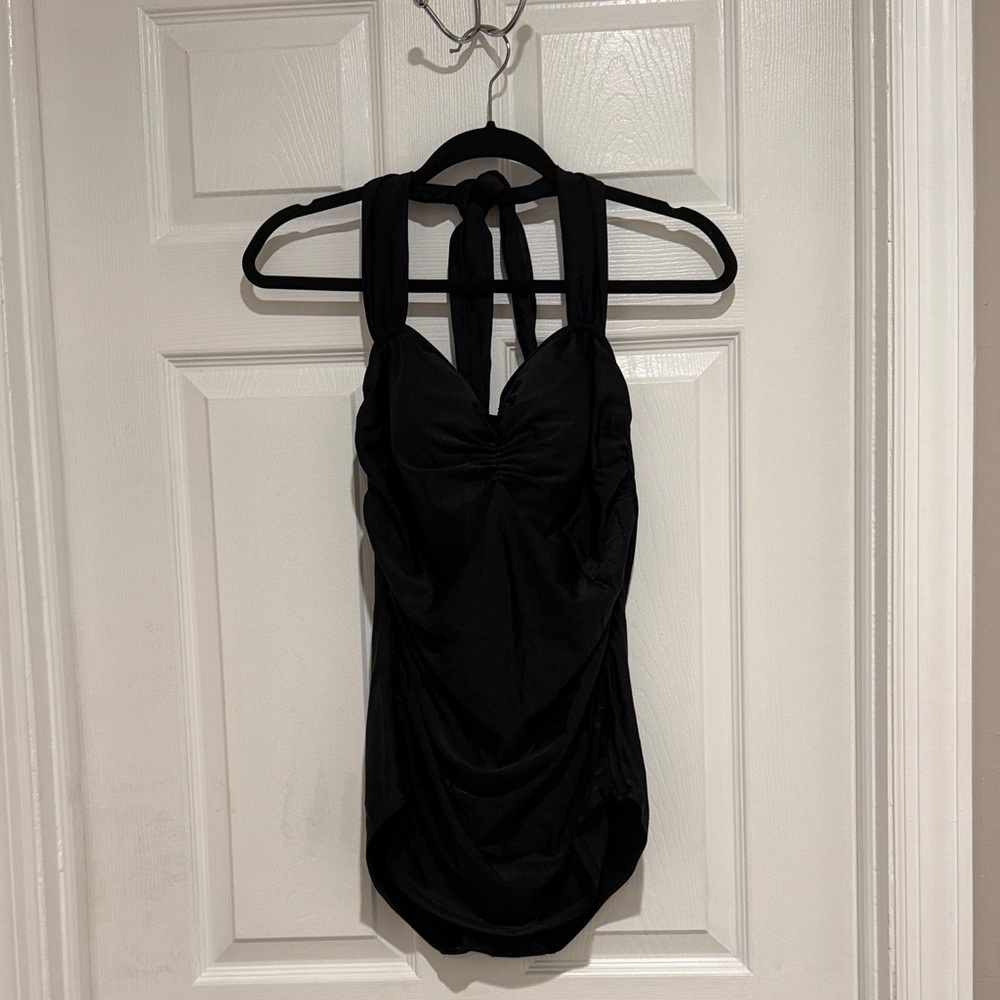 Classic Black Halter One-Piece Swimsuit